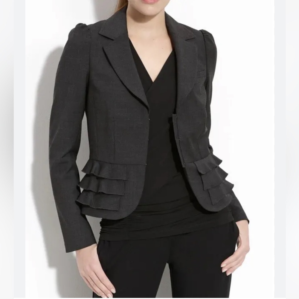 Rebecca Taylor Ruffle and Tafetta Trim Peplum Jacket